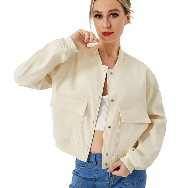 Women’s Cropped Bomber Jacket – Button Front Coat