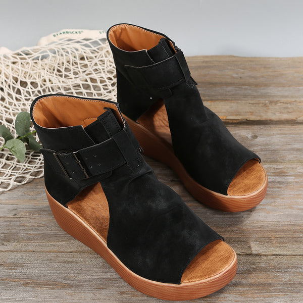 Women’s Open Toe Wedge Sandals | Buckle Strap Platform Shoes