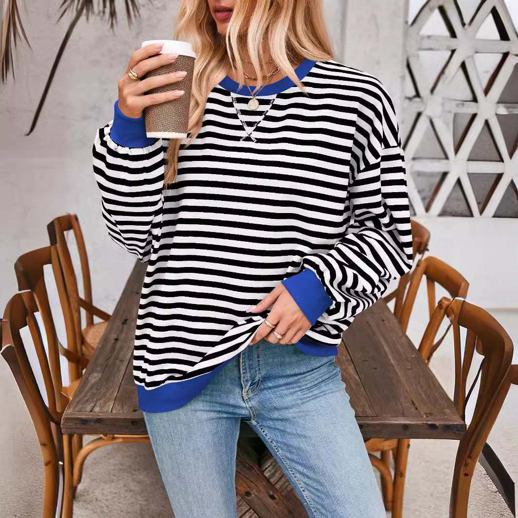 Women’s Striped Long Sleeve Top | Loose Fit Pullover
