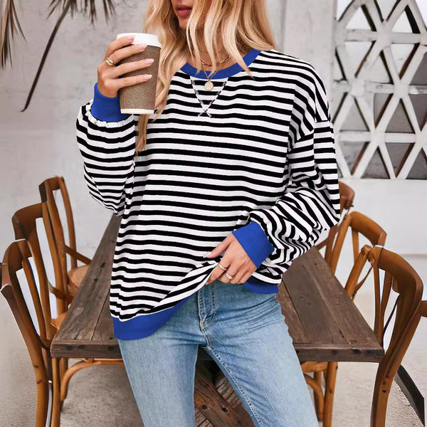 Women’s Striped Long Sleeve Top | Loose Fit Pullover