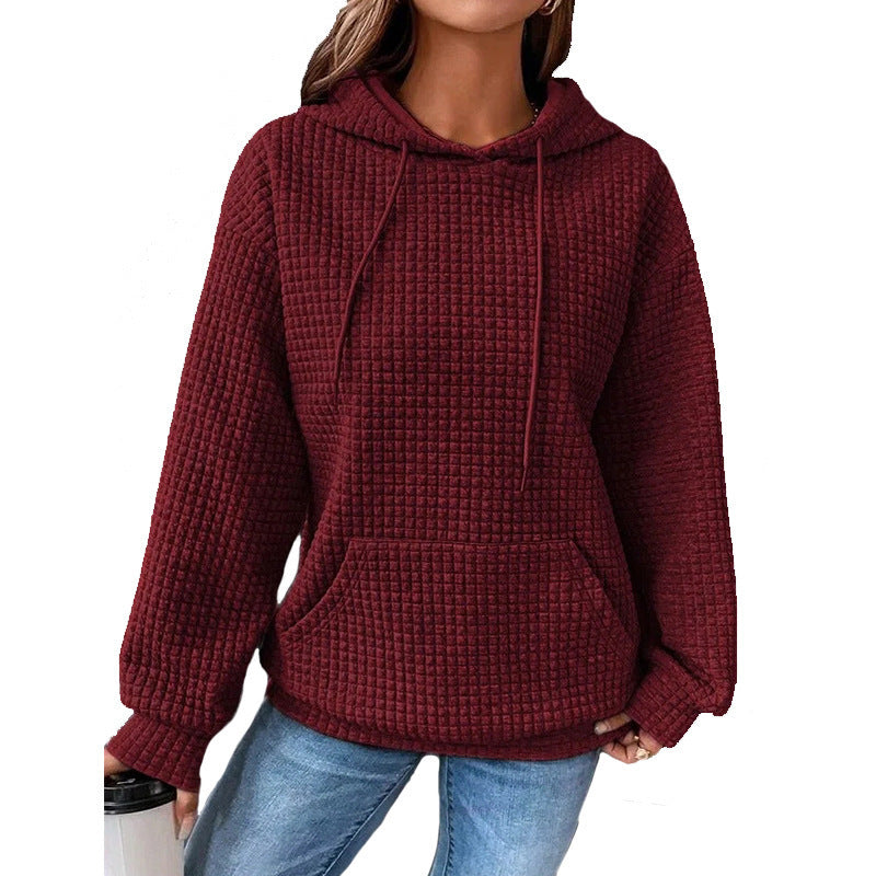 Women’s Waffle Knit Hoodie – Casual Pullover with Pocket & Hood