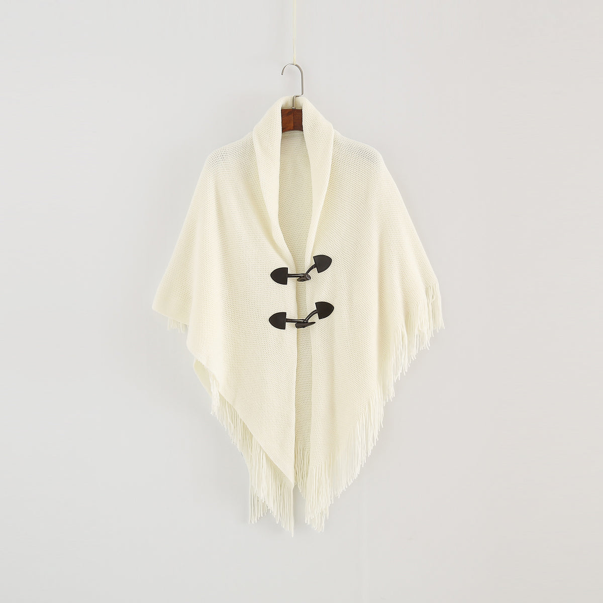 Women’s Toggle Front Poncho Cape – Fringe Hem Shawl Wrap