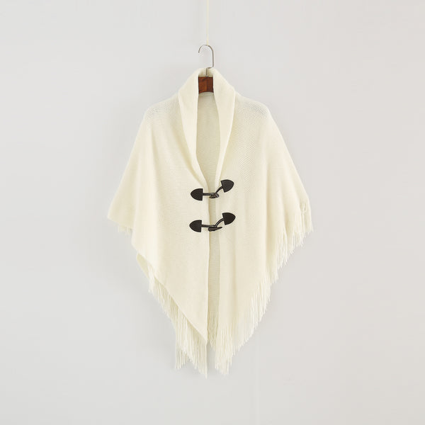 Women’s Toggle Front Poncho Cape – Fringe Hem Shawl Wrap