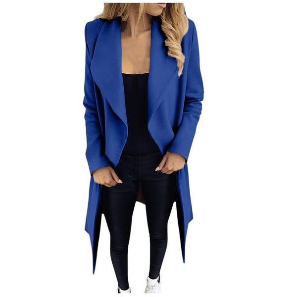 Women’s Long Belted Coat | Open Front Trench Style Jacket