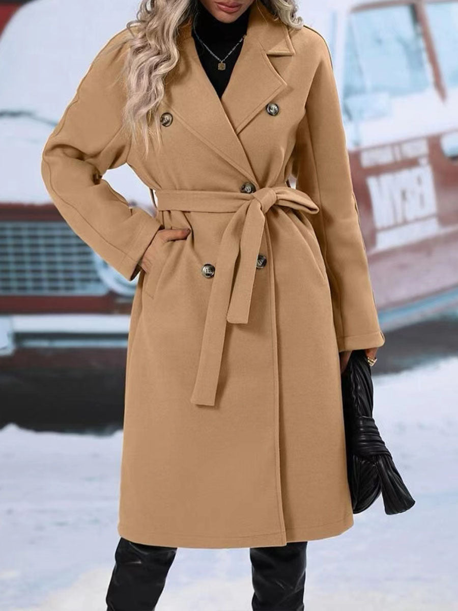 Women’s Long Trench Coat | Double-Breasted Belted Overcoat