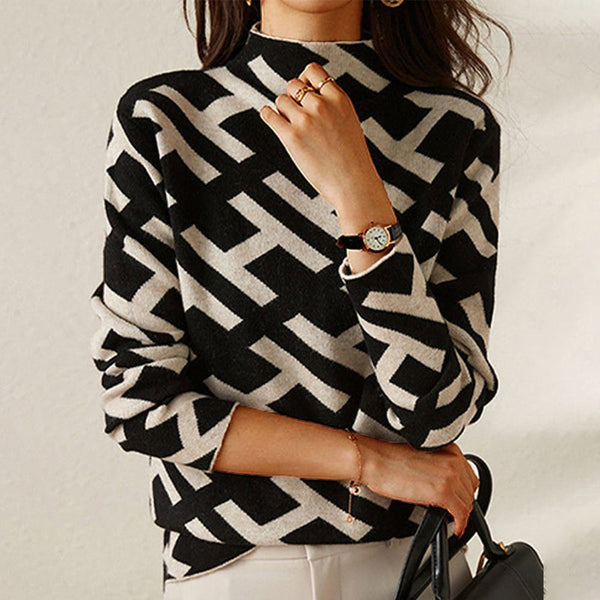 Women’s Geometric Print Sweater | Long Sleeve Crew Neck Pullover