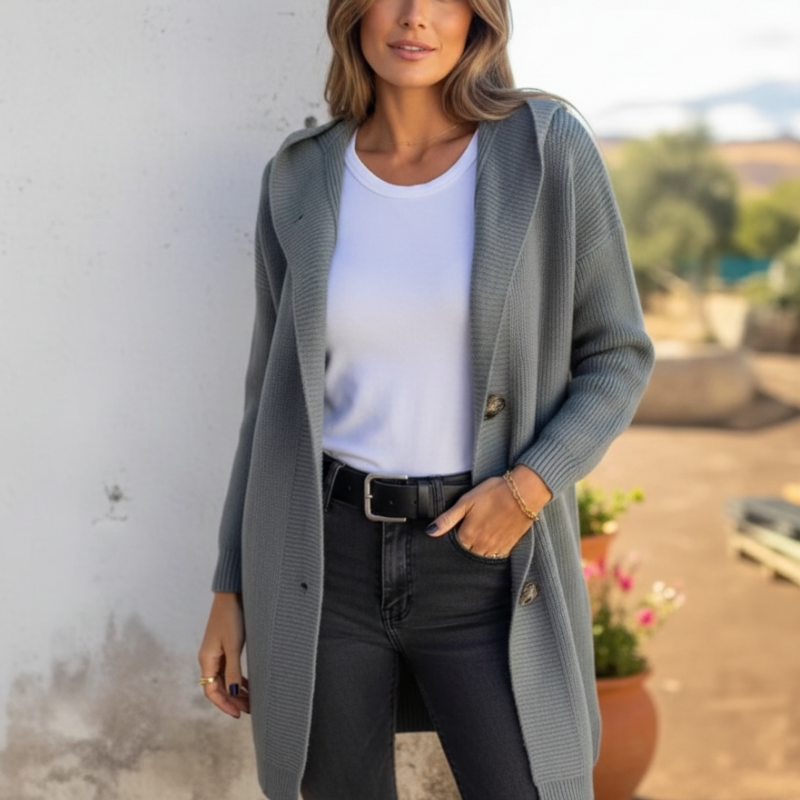 Women’s Long Knit Cardigan with Buttons | Open Front Sweater with Pockets