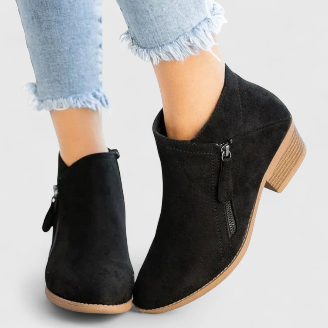Women’s Casual Ankle Boots – Side Zip Low Block Heel
