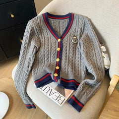 Clara - V-Collar Contrast Color Knitted Cardigan Sweater