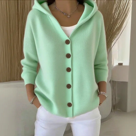 Women’s Hooded Button Cardigan | Casual Long Sleeve Knit Top
