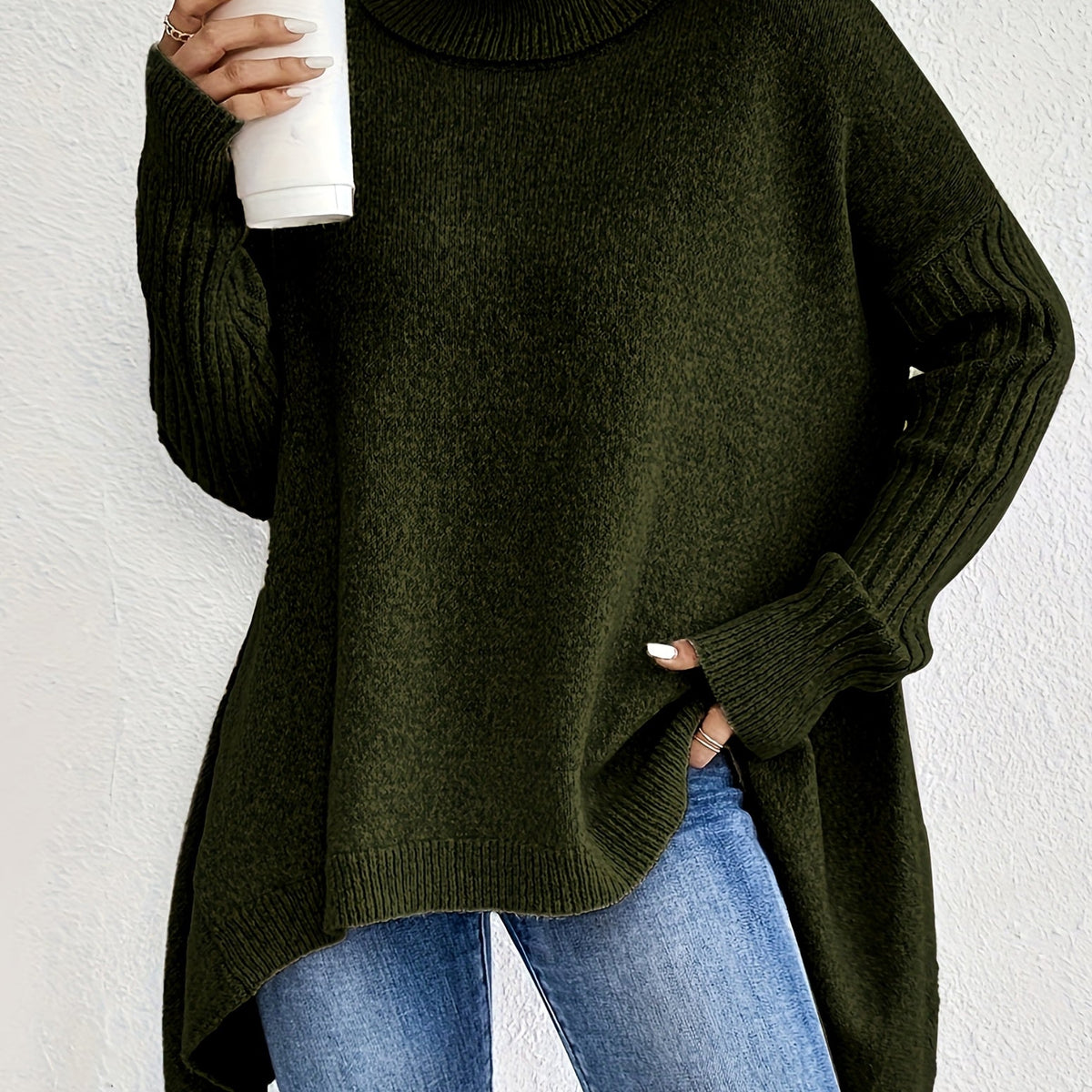 Women’s Oversized Turtleneck Sweater – Long Sleeve High Neck Pullover