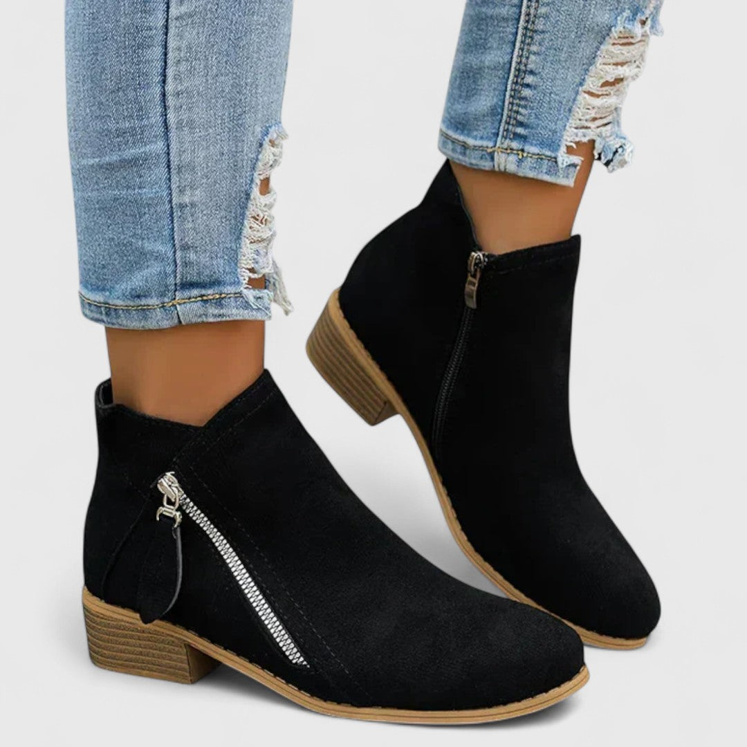 Women’s Casual Ankle Boots – Side Zip Low Block Heel