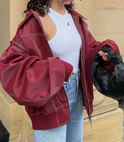 Women’s Oversized Retro Jacket – Casual Streetwear Zip Coat