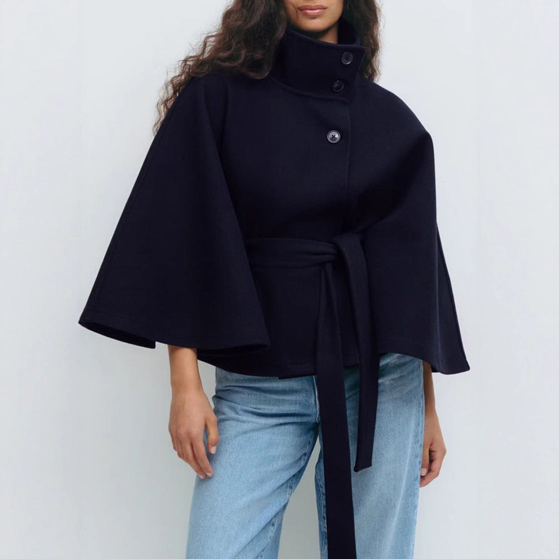 Women’s Belted Cape Coat | High Neck Outerwear