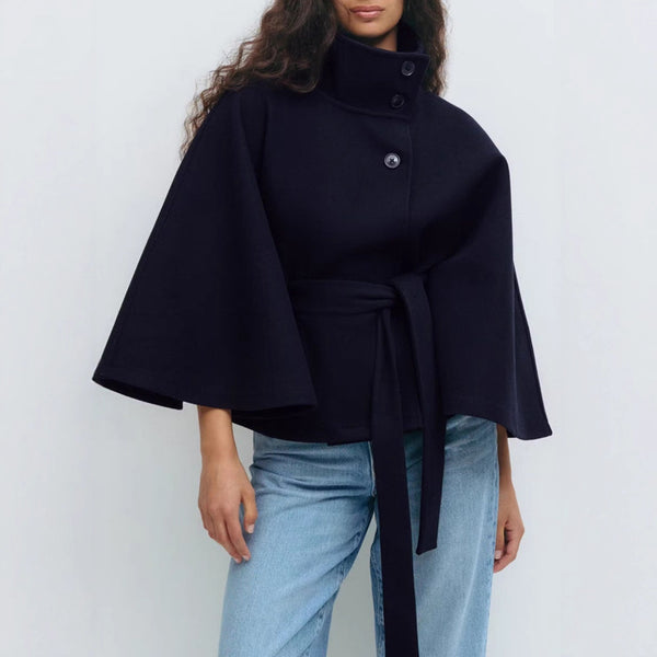 Women’s Belted Cape Coat | High Neck Outerwear