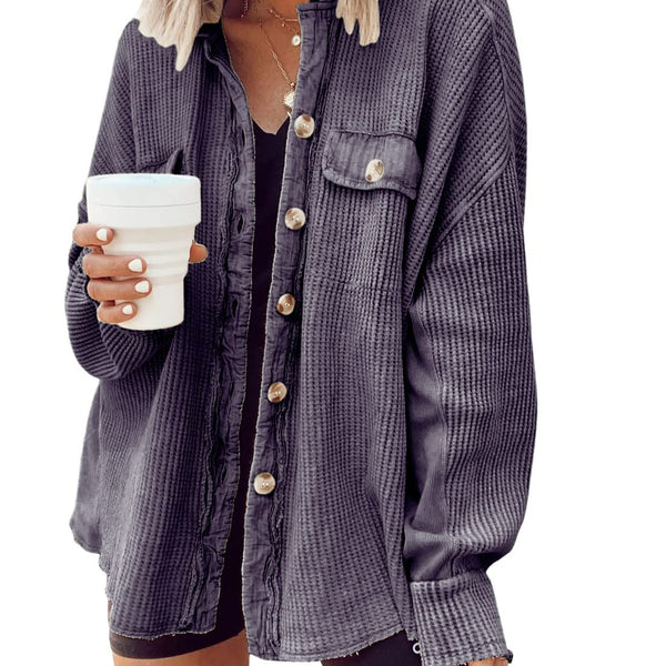Women’s Oversized Button Up Shirt Jacket – Long Sleeve Shacket