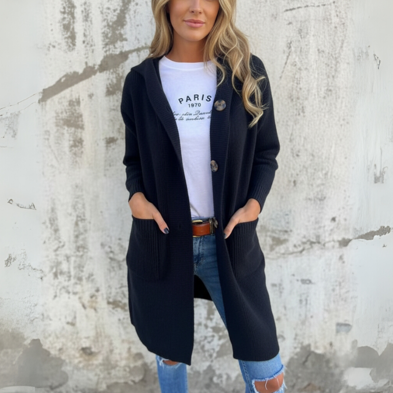 Women’s Long Knit Cardigan with Buttons | Open Front Sweater with Pockets