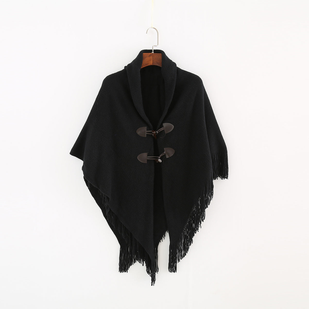 Women’s Toggle Front Poncho Cape – Fringe Hem Shawl Wrap