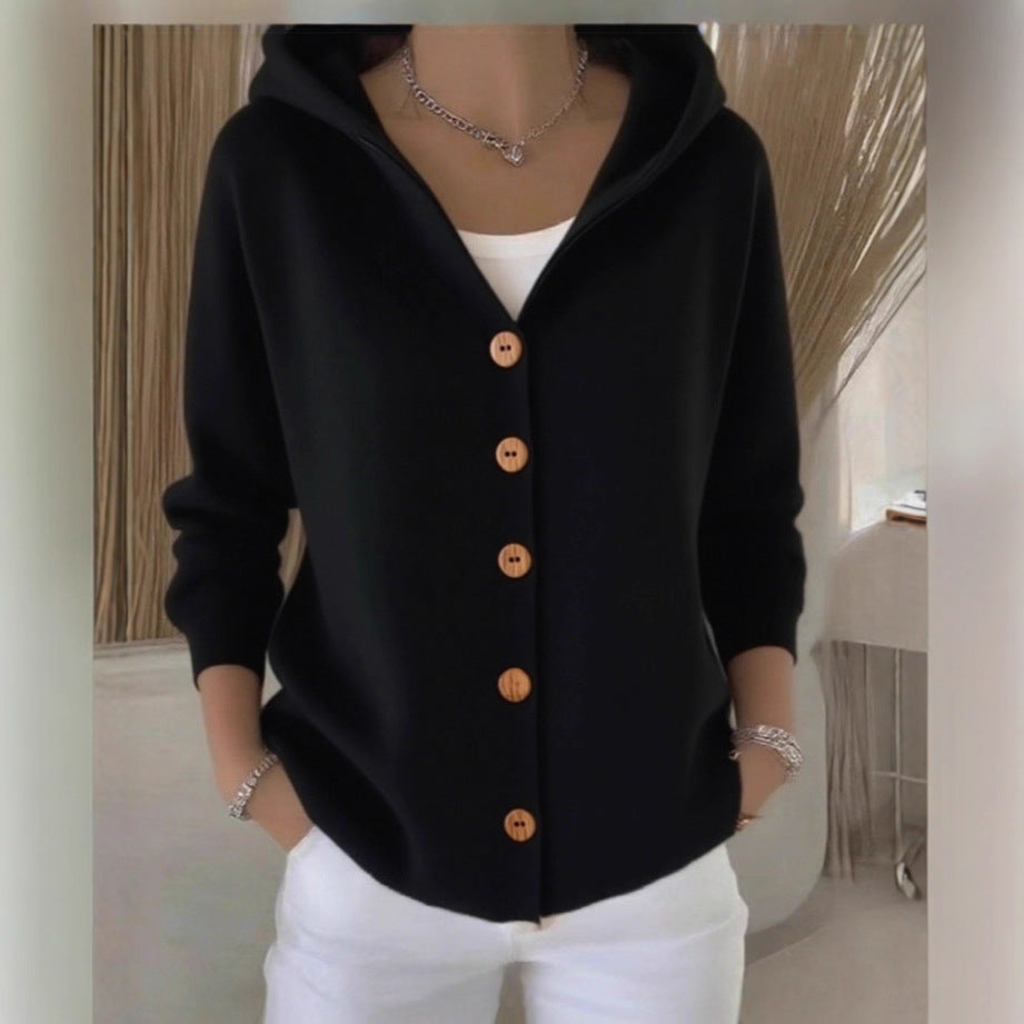 Women’s Hooded Button Cardigan | Casual Long Sleeve Knit Top