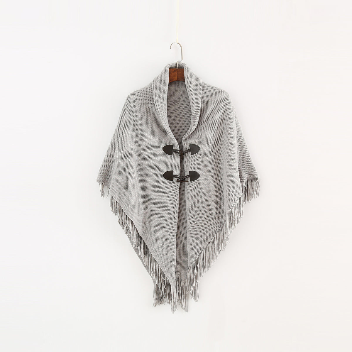 Women’s Toggle Front Poncho Cape – Fringe Hem Shawl Wrap