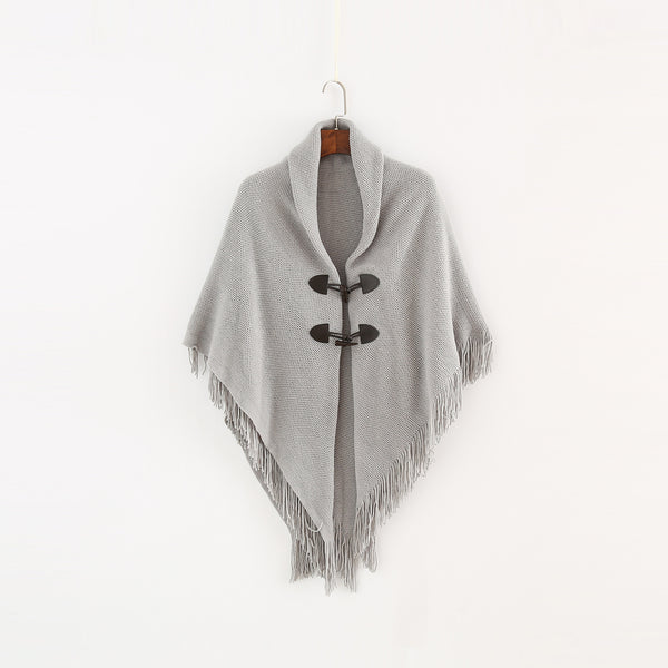 Women’s Toggle Front Poncho Cape – Fringe Hem Shawl Wrap