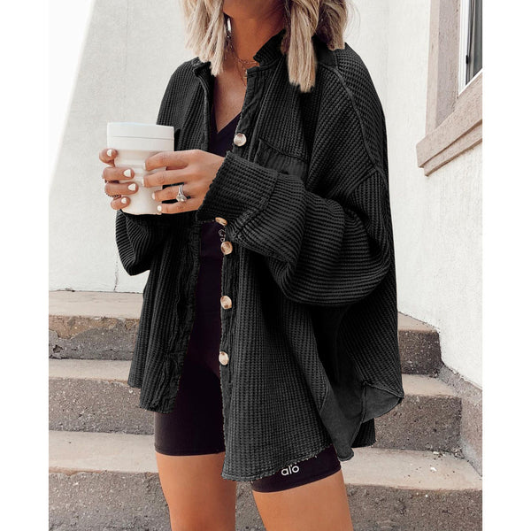Women’s Oversized Button Up Shirt Jacket – Long Sleeve Shacket