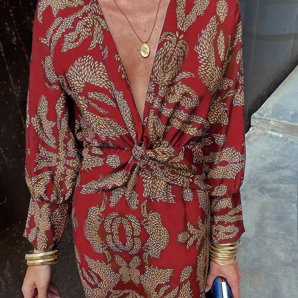 Women’s Printed Maxi Dress | Long Sleeve Evening Outfit