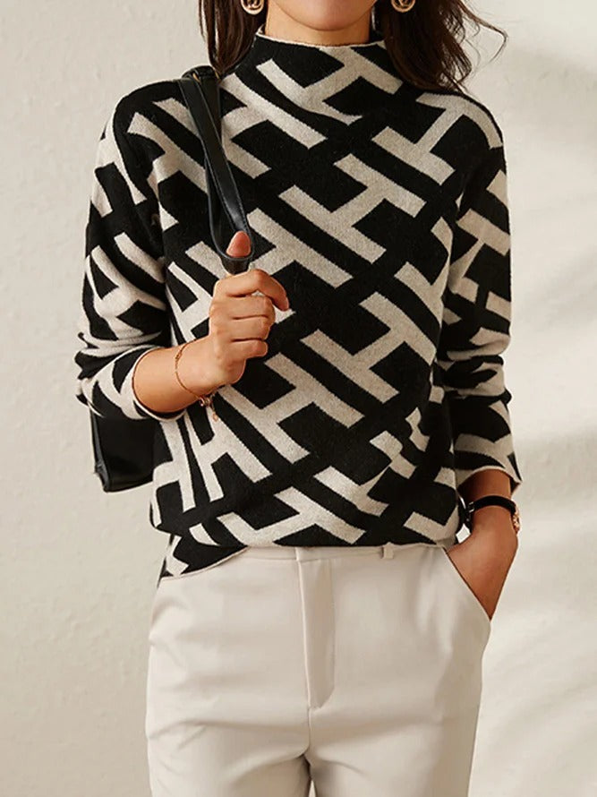 Women’s Geometric Print Sweater | Long Sleeve Crew Neck Pullover