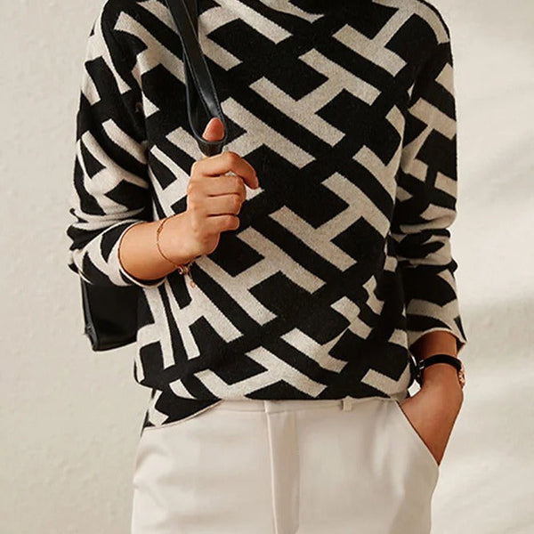 Women’s Geometric Print Sweater | Long Sleeve Crew Neck Pullover