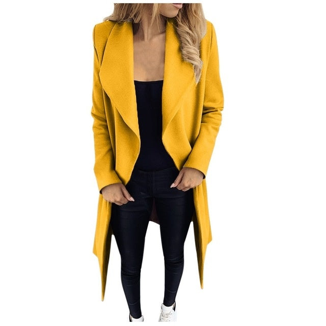Women’s Long Belted Coat | Open Front Trench Style Jacket