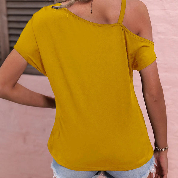 Women’s Asymmetrical Chain Strap Top – One Shoulder Casual Blouse