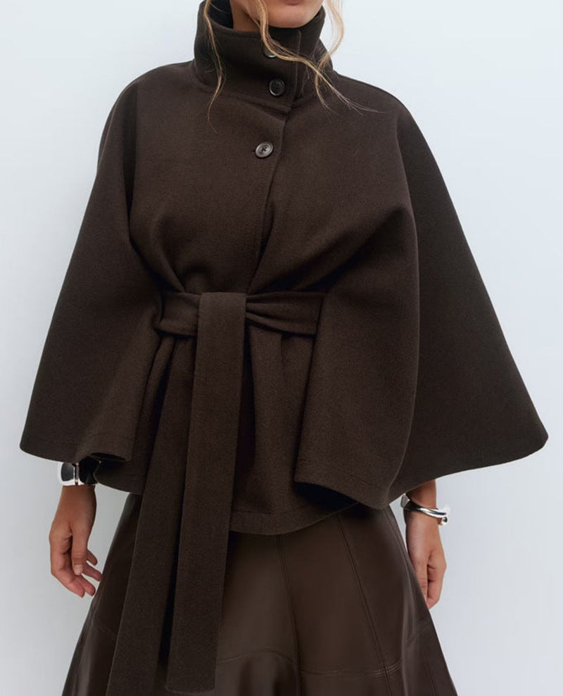 Women’s Belted Cape Coat | High Neck Outerwear