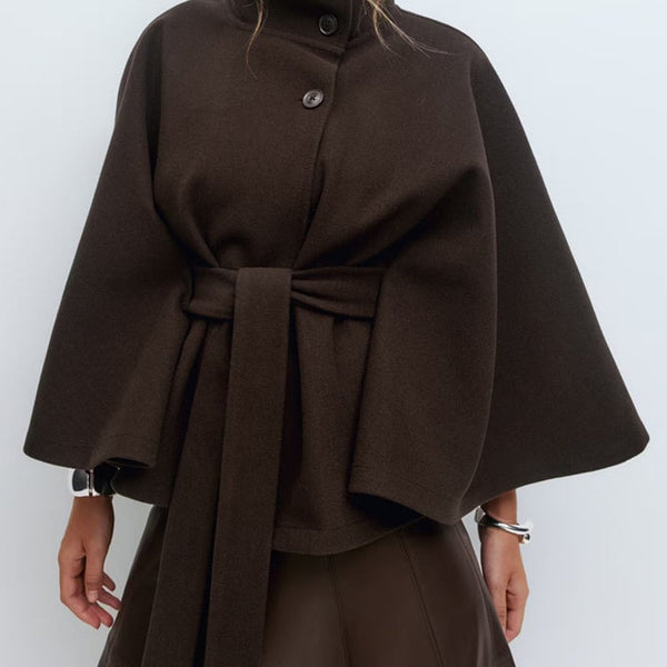 Women’s Belted Cape Coat | High Neck Outerwear