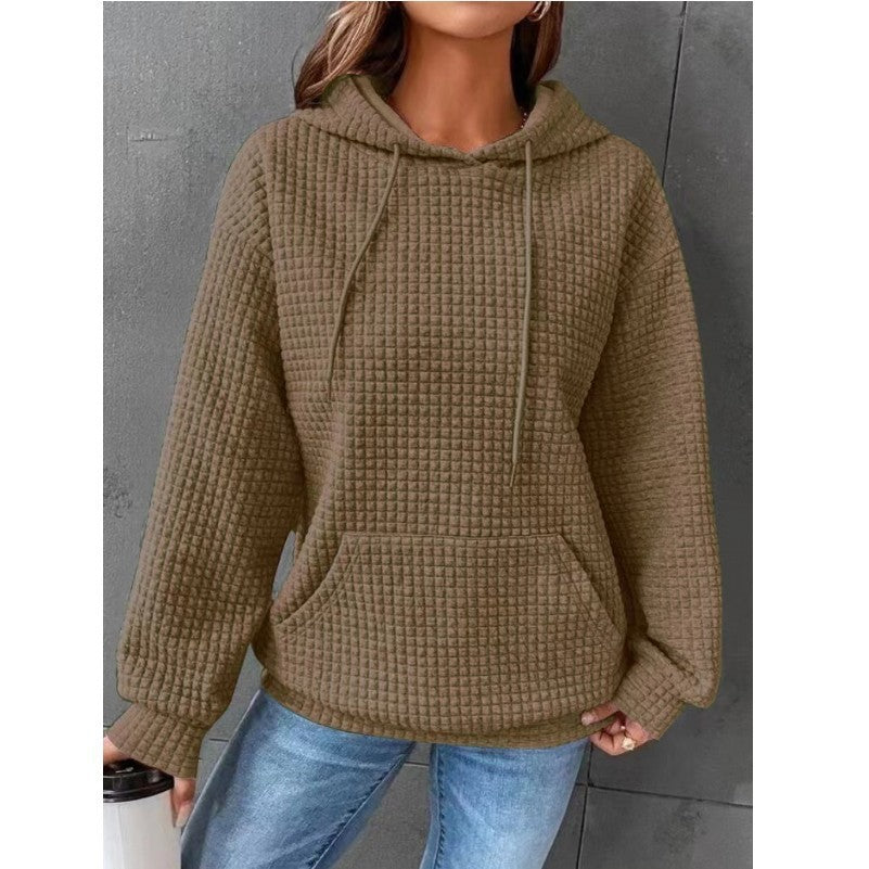 Women’s Waffle Knit Hoodie – Casual Pullover with Pocket & Hood