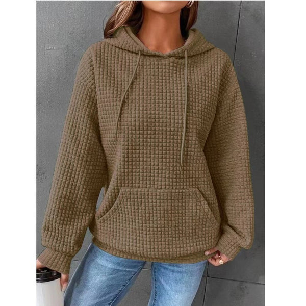 Women’s Waffle Knit Hoodie – Casual Pullover with Pocket & Hood