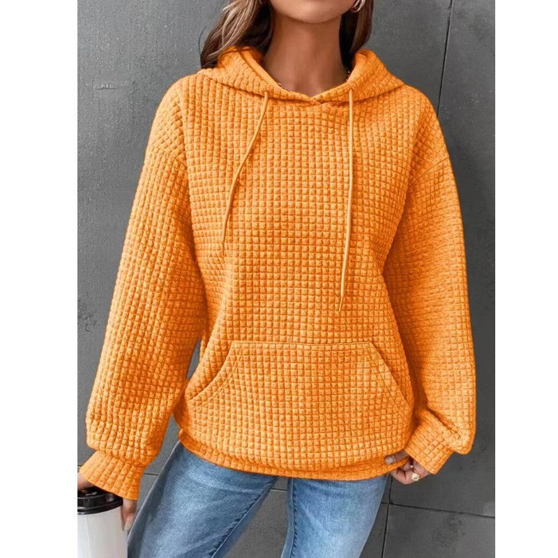 Women’s Waffle Knit Hoodie – Casual Pullover with Pocket & Hood
