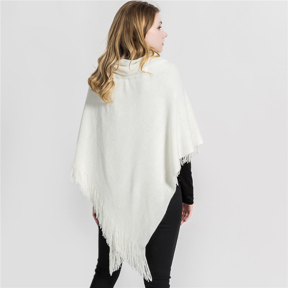 Women’s Toggle Front Poncho Cape – Fringe Hem Shawl Wrap