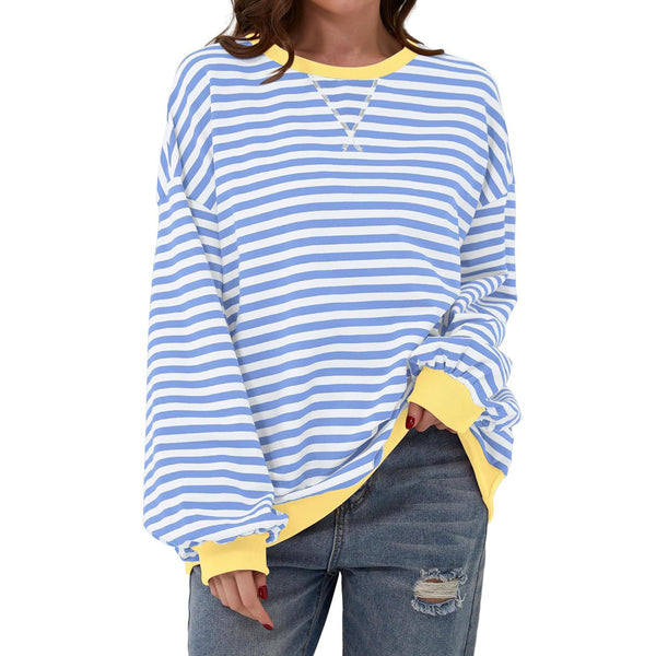 Women’s Striped Long Sleeve Top | Loose Fit Pullover