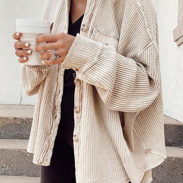 Women’s Oversized Button Up Shirt Jacket – Long Sleeve Shacket