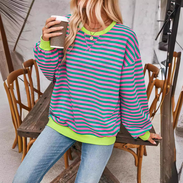 Women’s Striped Long Sleeve Top | Loose Fit Pullover