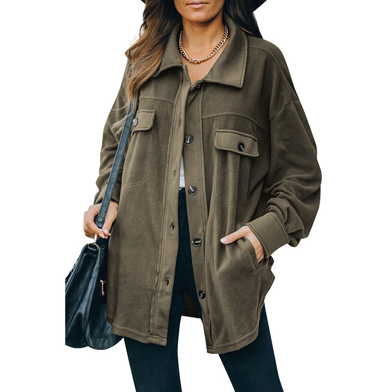 Women’s Oversized Shacket – Button-Up Long Sleeve Casual Jacket with Pockets