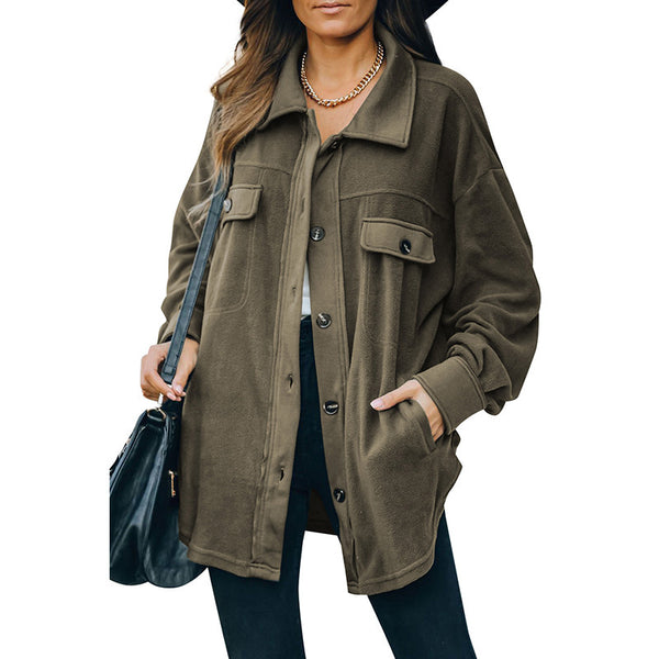 Women’s Oversized Shacket – Button-Up Long Sleeve Casual Jacket with Pockets