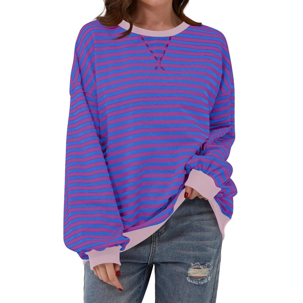 Women’s Striped Long Sleeve Top | Loose Fit Pullover