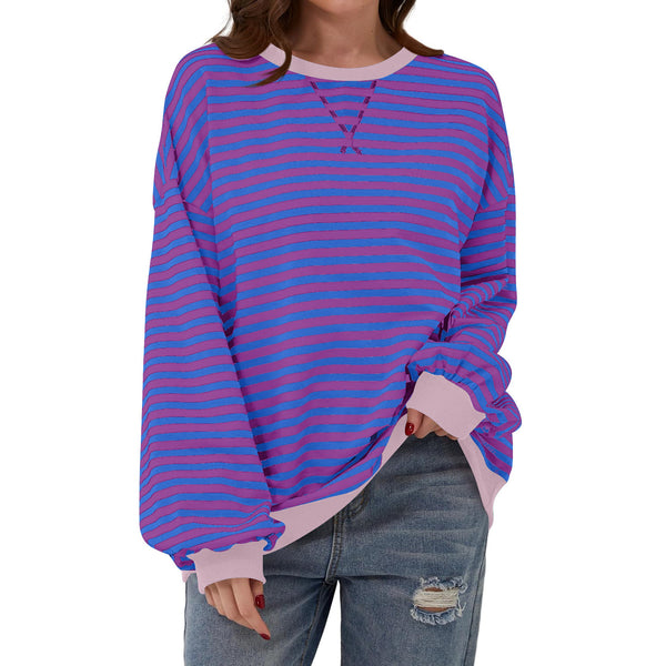Women’s Striped Long Sleeve Top | Loose Fit Pullover