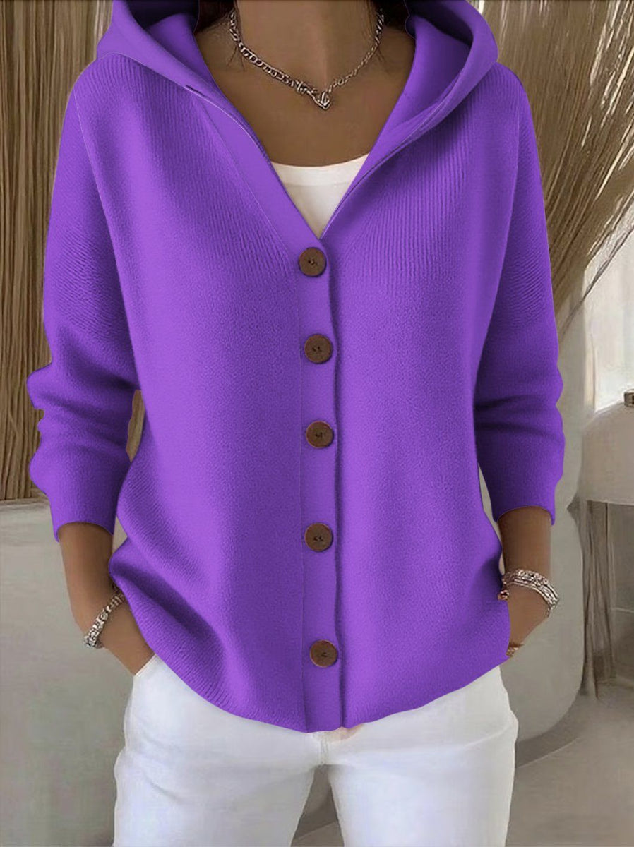 Women’s Hooded Button Cardigan | Casual Long Sleeve Knit Top