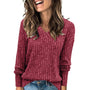 Women’s Ribbed V-Neck Long Sleeve Knit Top