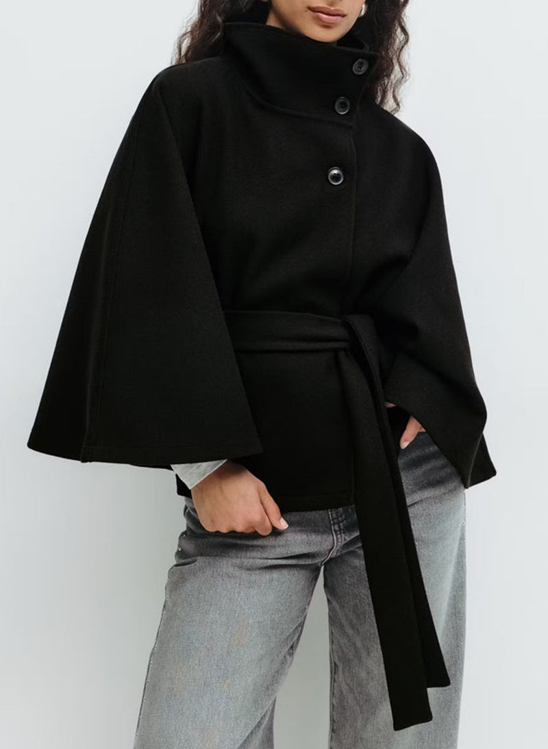 Women’s Belted Cape Coat | High Neck Outerwear
