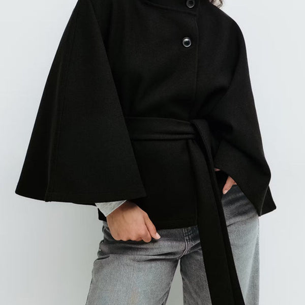 Women’s Belted Cape Coat | High Neck Outerwear