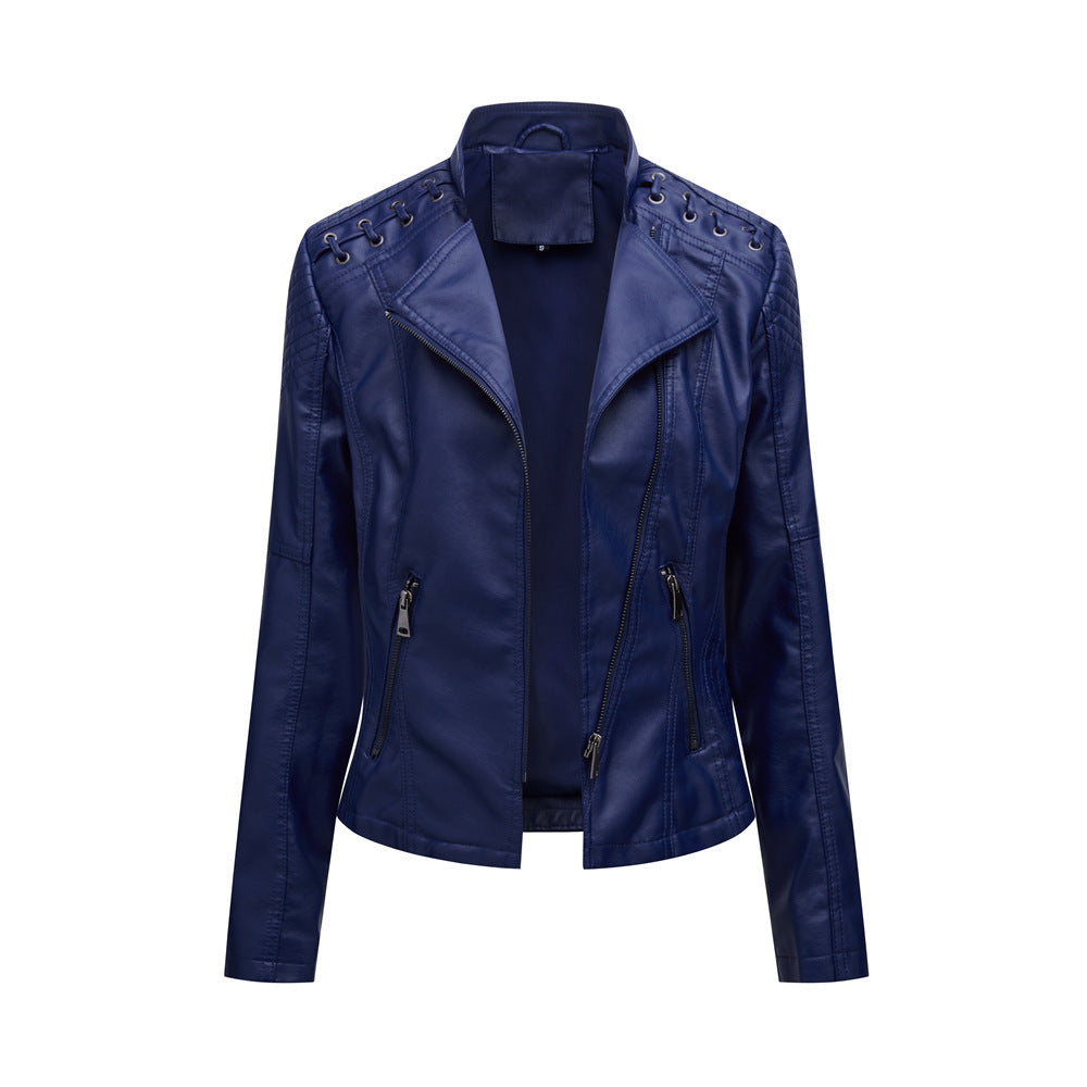 Women’s Studded Biker Jacket – Slim Fit Zip Moto Coat