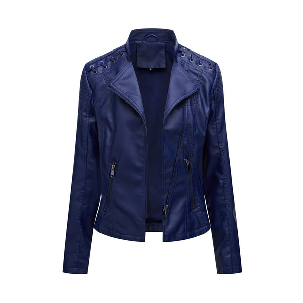 Women’s Studded Biker Jacket – Slim Fit Zip Moto Coat